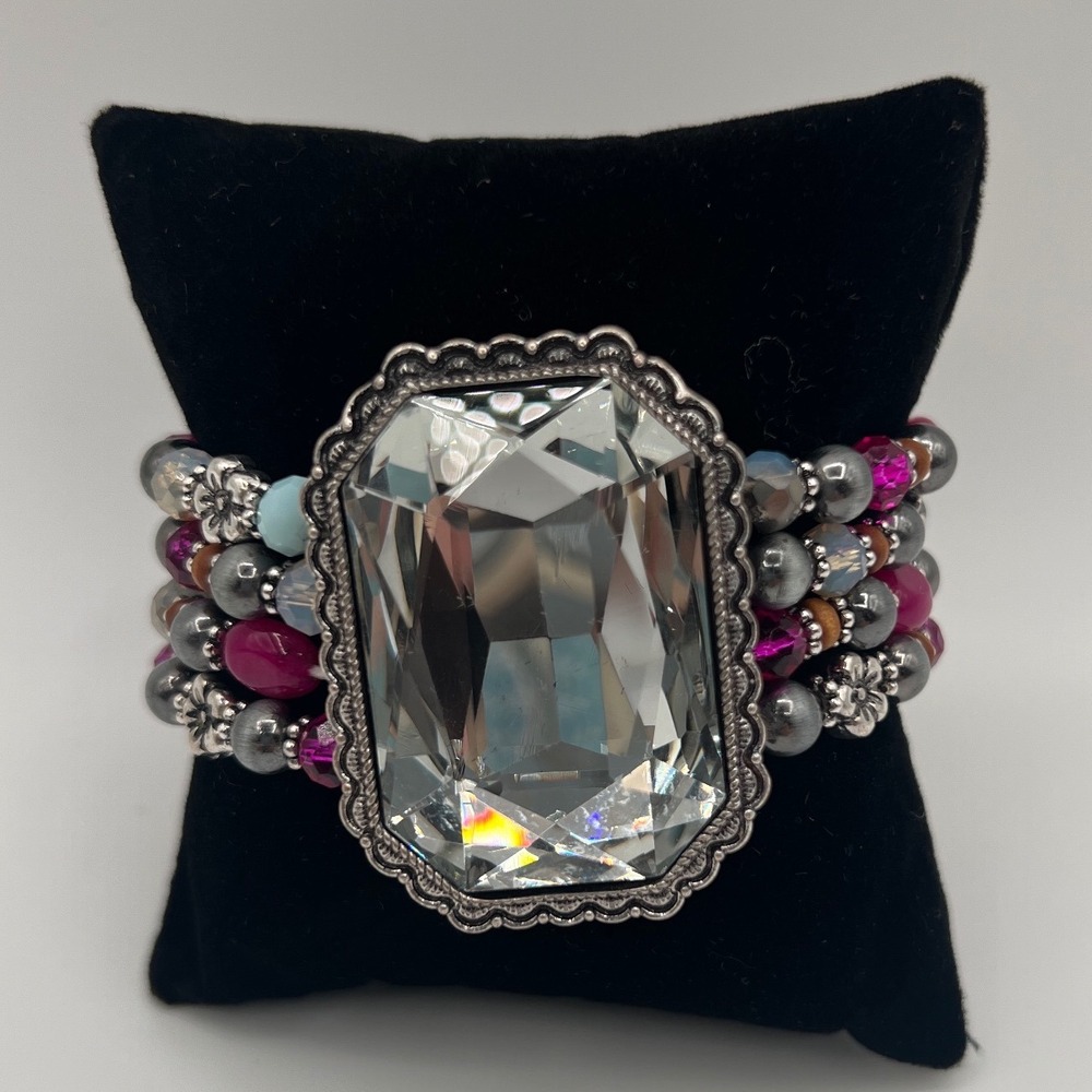Accessories 806 Multi Strand Beaded Stretch Bracelet Oversized Crystal Statement